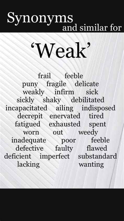 weaker synonym|Weaker Synonyms: 54 Synonyms and Antonyms for Weaker .